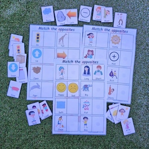 Actividad de emparejamiento de opuestos, preescolar, jardín de infantes, guardería, educación especial, educación en el hogar, libro de actividades, actividad EYFS, hojas de trabajo imprimibles
