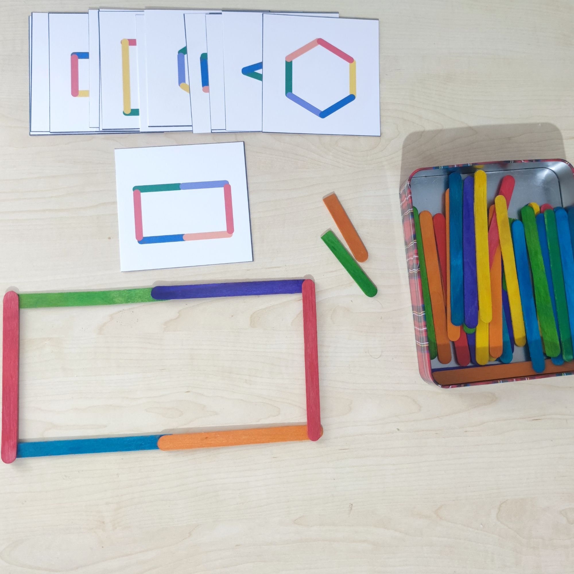 Popsicle Sticks Shapes Patterns Matching Cards Printable - Etsy