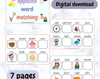 Opposite words matching book, Learn Opposites, Opposite Worksheet, Homeschool Worksheet, Matching Opposites, Opposites matching game, EYFS.