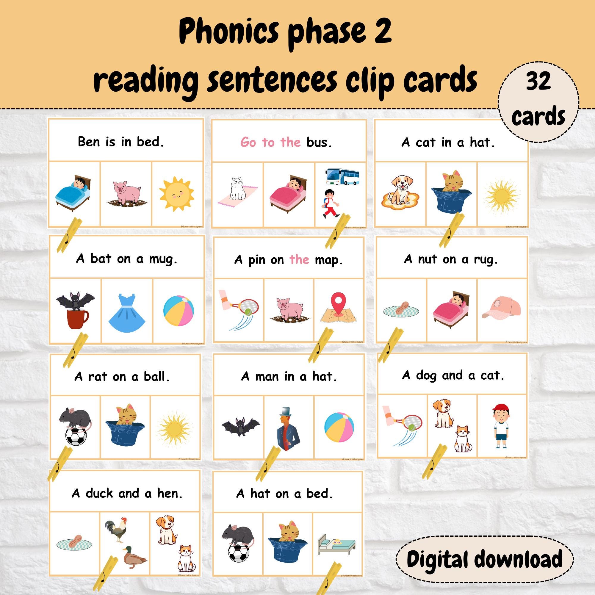Phonics Instant Learning Phonics Reading Sentences Clip Cards: Montessori Learn to Read (digital ...
