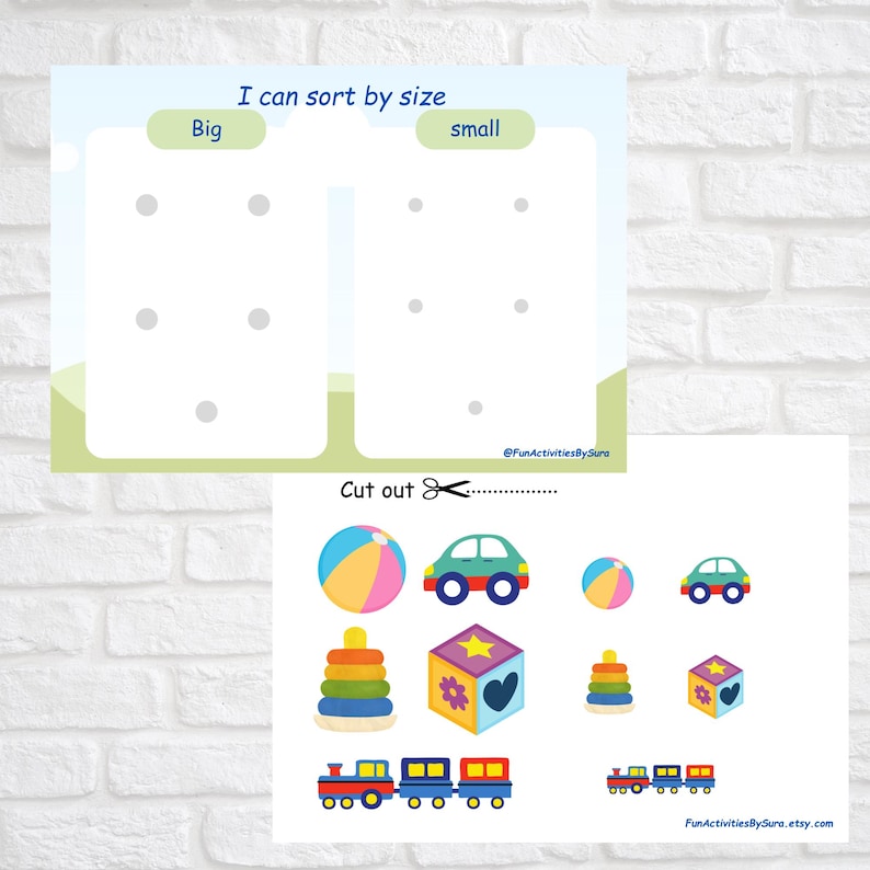 Toddler Sorting Activity: Big and Small Objects (PDF Pattern), Sorting ...