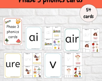 Phonics Phase 3 cards, Phonics, Learning phonics, Homeschooling, Early years, letter sounds, phase 3, Education, Flashcard digital, Literacy