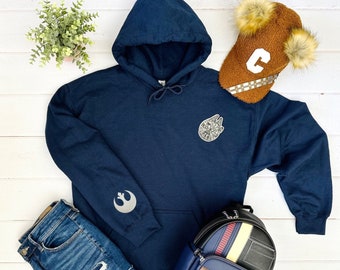 Star Wars, Millennium falcon embroidered patch, Han Solo inspired, unisex minimalist hoodie