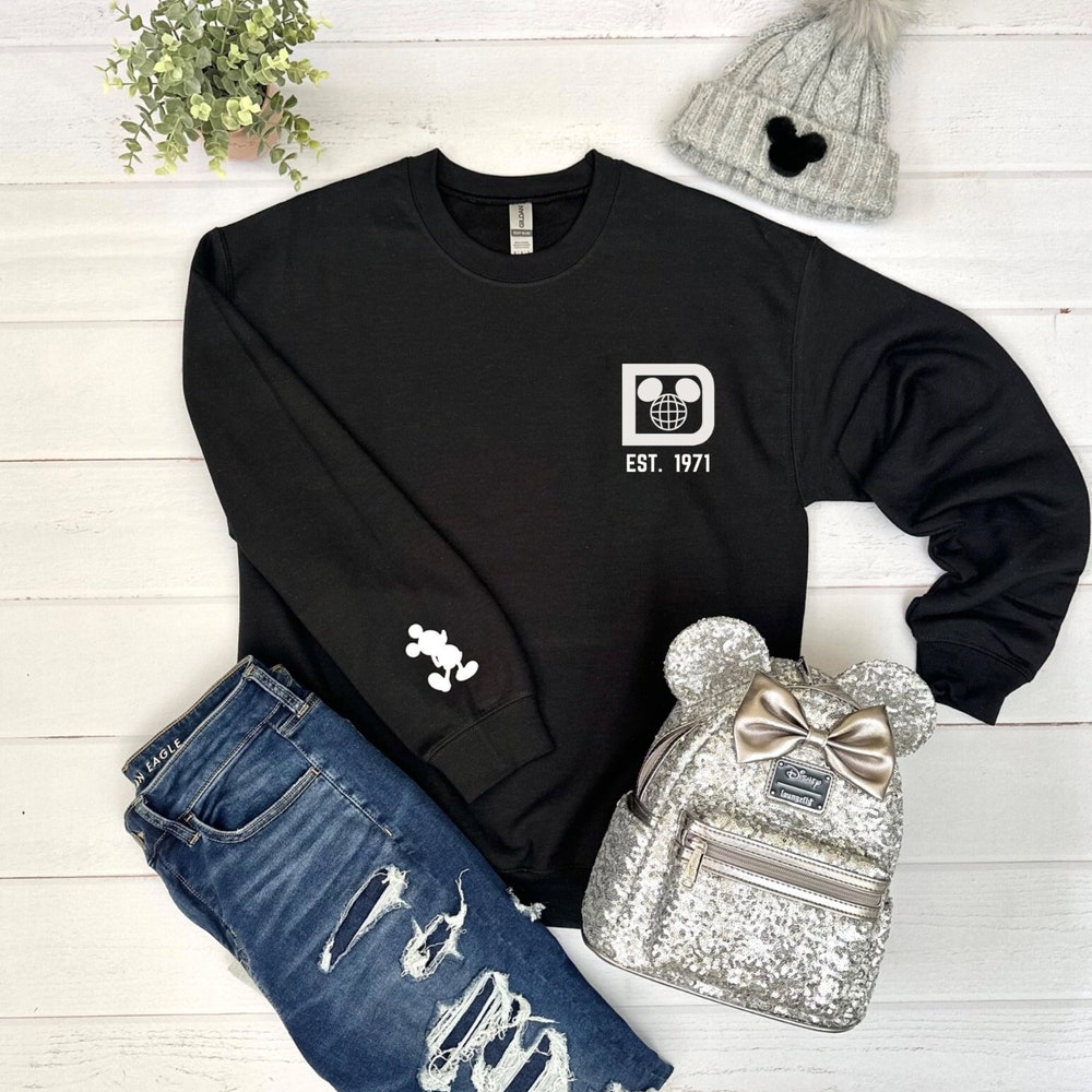 Disney World D Logo Sweatshirt, Velvet Print Disney World Sweatshirt, Minimalist Unisex Disney Sweatshirt, Hoodies New Hoodie