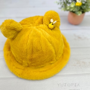 Disney, Winnie the Pooh, Adult Size Winter Fluffy Bucket Hat, Pooh