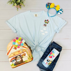 Disney, Up movie inspired, balloon house embroidery patch, peek a boo pocket t shirt, Disney cruise Pixar day shirt,Disney vacation shirt.