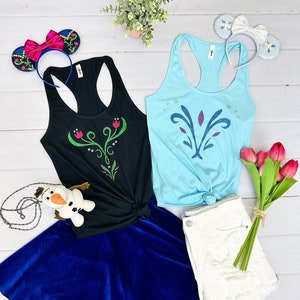 Disney, Frozen, Elsa and Anna dress inspired sparkly glitter tank top, Disney princess tank top, run Disney tank top, Anna, Elsa tank top