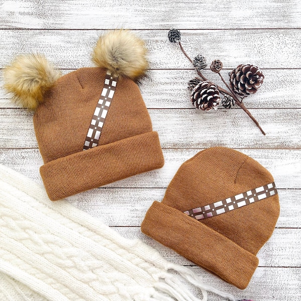 Star Wars, Chewbacca inspired, Couples matching , family matching, Fur pom pom , Winter beanie hat, Mickey Mouse ear , Disney ear