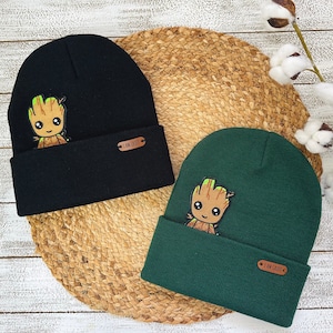 Disney, Groot, Guardians of the galaxy inspired, embroidery patch, peek a boo unisex cuffed winter beanie hat, baby groot winter beanie hat