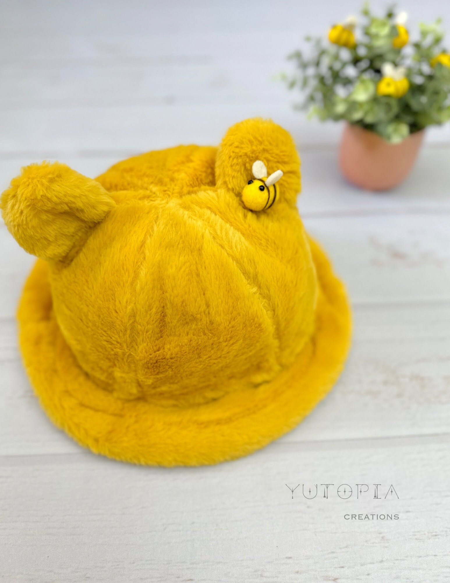 Disney, Winnie the Pooh, Adult Size Winter Fluffy Bucket Hat, Pooh