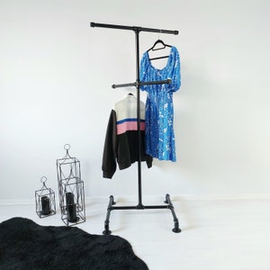 Rolling clothing rack, Custom design pipe rack, Steampunk style unique shelf, pipe clothing rack, pipe shelves, freestanding garment rack
