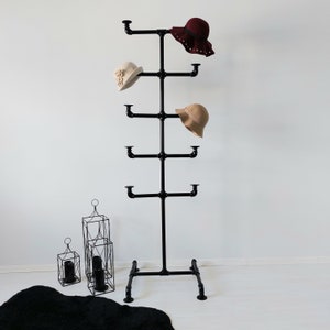 Hat Rack, industrial style hat storage, steampunk hat rack, freestanding hat racks, pipe hat hanger, hat stand, hat display, garment rack