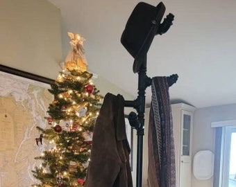 Free Standing Coat Rack, Entryway Foyer Bedroom Office, Black Pipe Coat Rack, Industrial Style, Handcrafted Modern Stand, Entryway coat rack