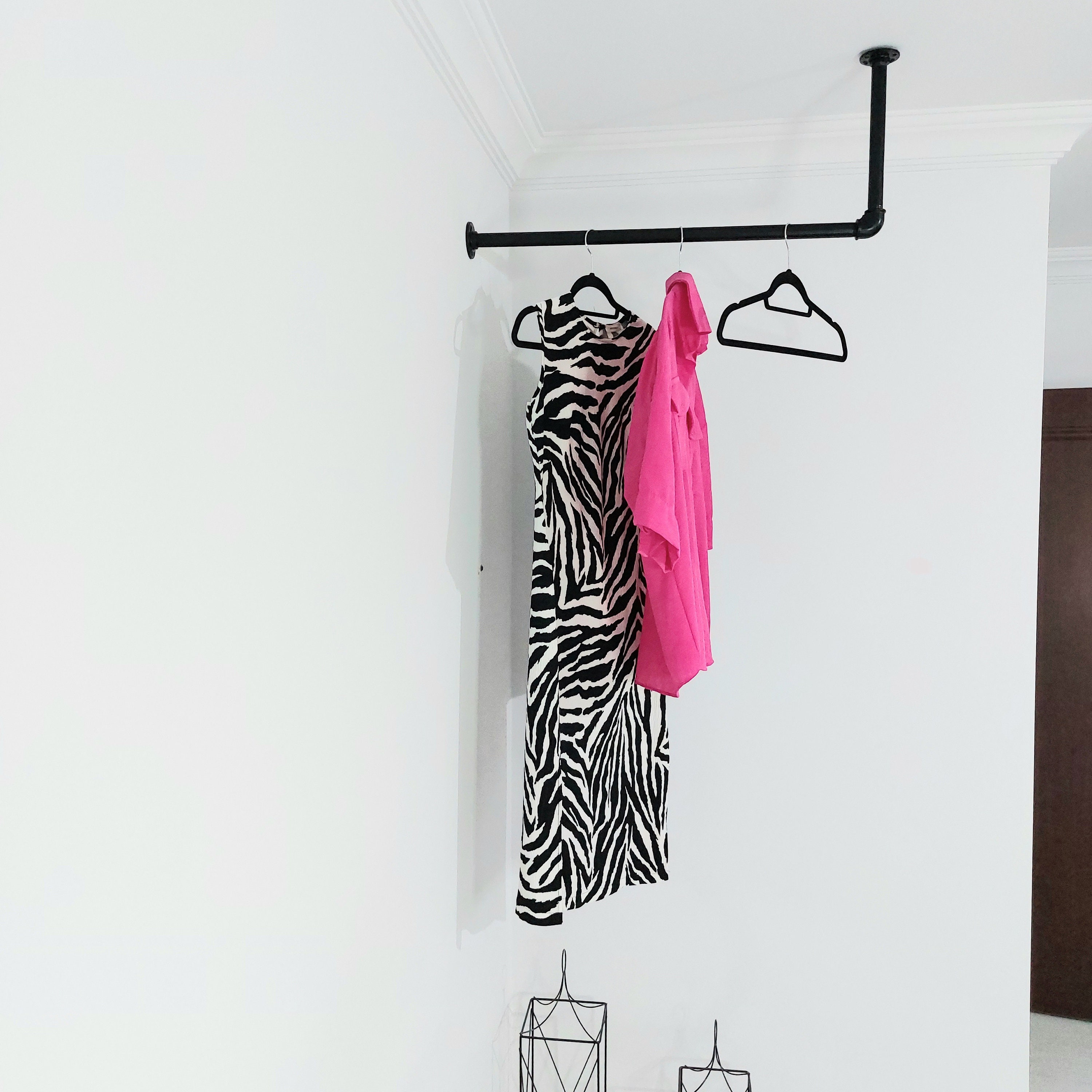 L Type Ceiling Hanging Clothes Bar Laundry Wall Shelf Etsy Australia