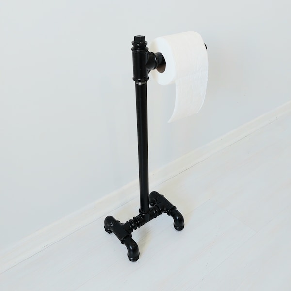 Freestanding toilet paper holder, Black pipe toilet roll stand, Industrial Style toilet with shelf, toilet paper rack, toilet paper stand