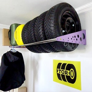 Garage storage, tire storage, red shelf, colorful shelf, wall mount garage rack, garage racking system, blue shelf,  garage heavy duty rack