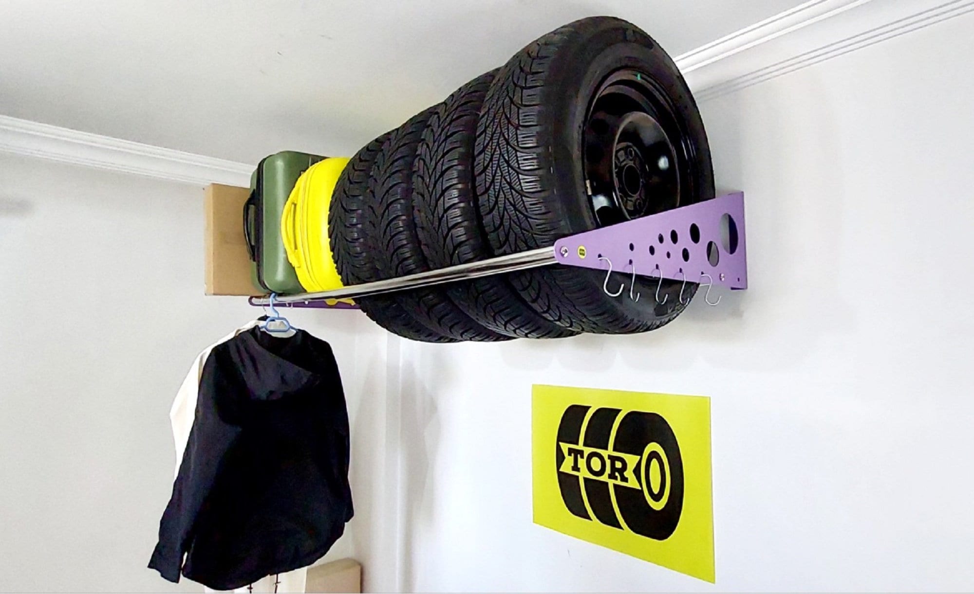 Garage Storage Tire Storage Red Shelf Colorful Shelf Wall