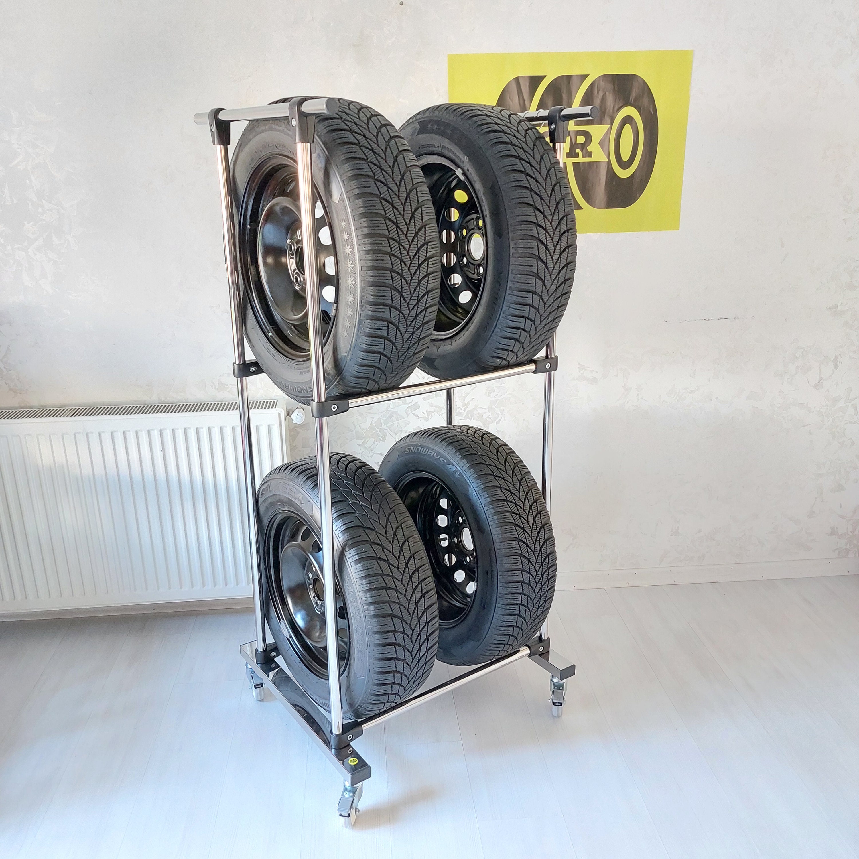 Rolling Tire Rack ZUIWAN For Garage,Tire Storage Rack,Adjustable Metal With 4 Self-Locking Swivel Caster,Height 59", With A Heavy-Duty Load Capacity Of 660 Pounds Wheel Rack