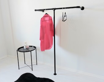Wall-mounted steel clothes rail, Clothes rack, Garment storage, Rail for Store Wardrobe, Industrial Pipes Clothes Hanging, industrial rack