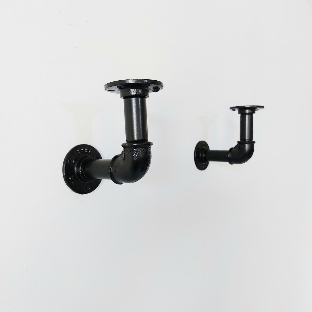 Industrial Steel Pipe Shelf Bracket Holder Elbow Style pair Etsy