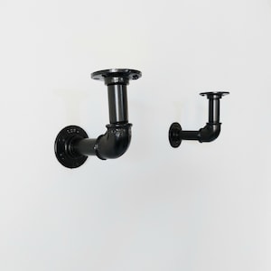 Industrial Steel Pipe Shelf Bracket Holder Elbow Style (Pair), Pair Industrial Pipe Shelf brackets Industrial Decor, Pipe Shelving Bracket
