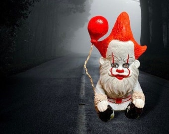 Gnomos de pesadilla de la película de terror Pennywise / Gnomo de Funtime / Gnomos de personajes inspirados en Pennywise / Amigos del jardín / Decoración de terror / Gnomo / Arcilla
