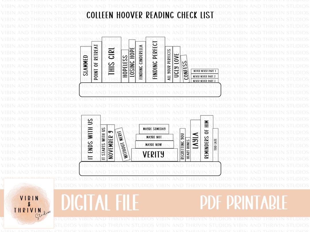 Colleen Hoover Reading Checklist, Book Checklist Printable, Printable ...