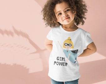 Girl Power Kids Crew Neck T-Shirt Toddler White Super Woman Feminism Top Inspirational Quote Graphic Shirt
