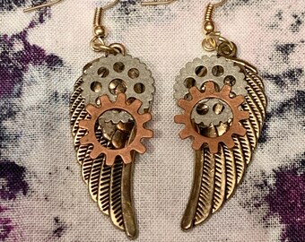 Dangle Steampunk Angel Wing Earrings