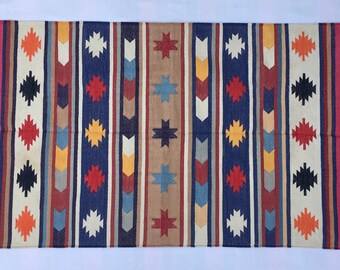 Hand Woven Cotton Kilim Rug (3x5 Ft) - Indian Mix Color Dhurrie