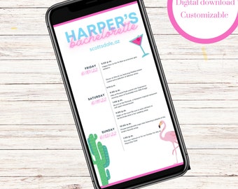 Scottsdale Customizable Bachelorette Itinerary Template. Digital download, personalized