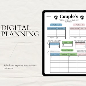Couple’s Proportional Budget Planner Digital Printable Download for Shared Expenses