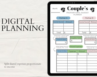 Couple’s Proportional Budget Planner Digital Printable Download for Shared Expenses