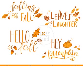 Frases otoñales escritas a mano, paquete de imágenes prediseñadas SVG PNG de otoño (arte digital)