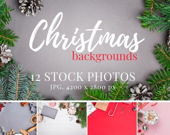 12 fondos navideños planos, fotos de archivo para las fiestas (descarga digital)