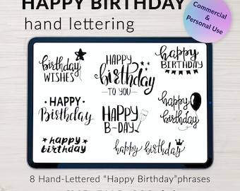 Paquete de imágenes SVG y PNG con la frase "Feliz Cumpleaños" escrita a mano (descarga digital)