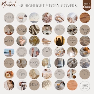 48 Editable Neutral color Instagram Highlights | Aesthetic  Story covers | Beige Highlight| IG Story Templates | Story Highlights