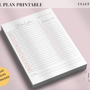 Printable Weekly Meal Planner | Minimalist Meal Plan | Instant Download | Weekly Menu Planner| Meal Prep | Meal planner and Grocery list