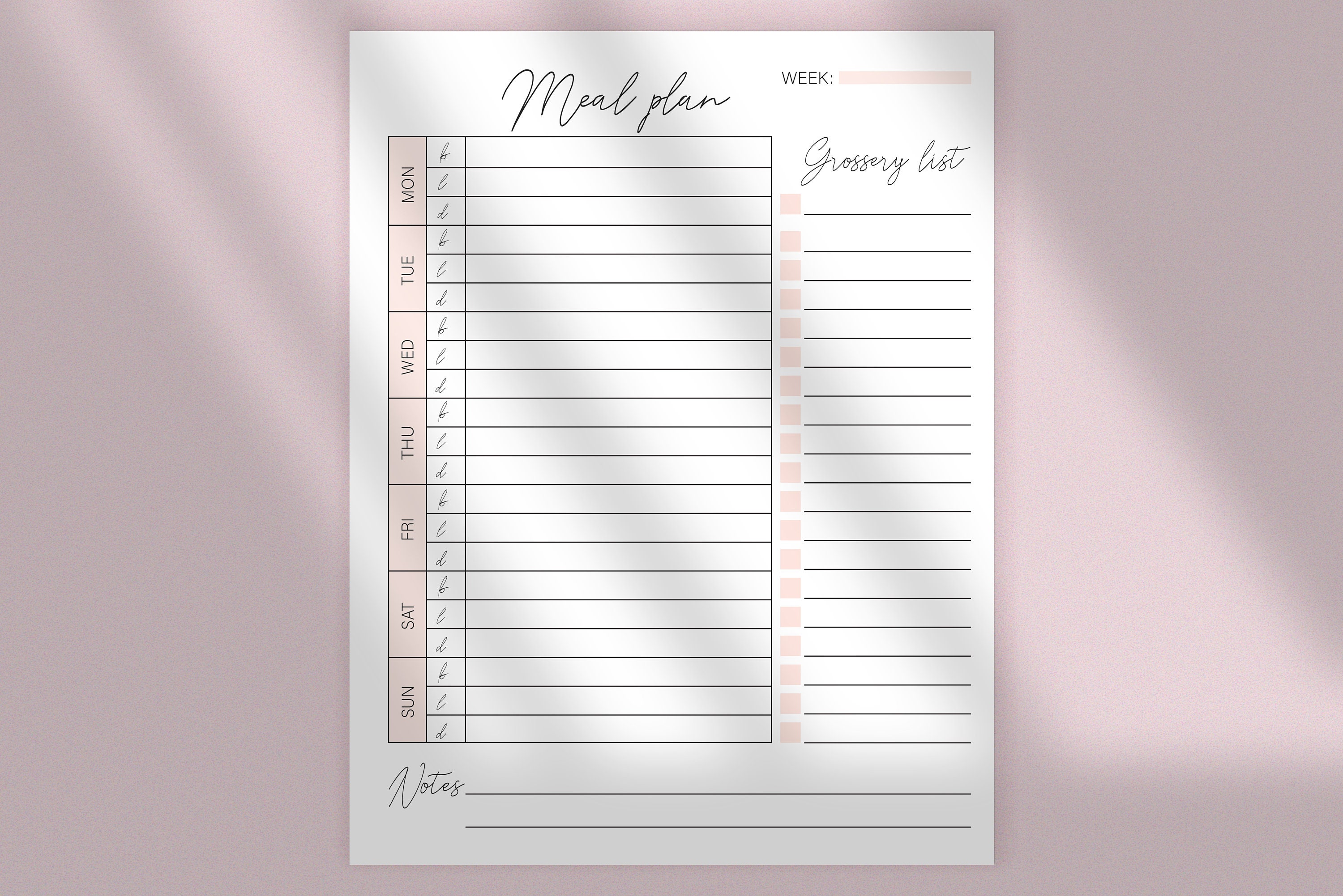 Printable Weekly Meal Planner | Minimalist Meal Plan | Instant Download ...