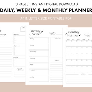 Printable Planner Bundle, Minimal Planner, Daily planner, Weekly planner, Monthly Planner, Modern Aesthetic, Minimal Elegant Stationary
