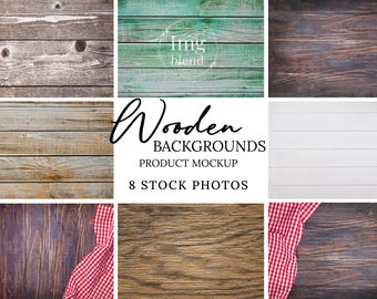 8 Wood Backgrounds Stock Photo Set, Flat Lay Product Mockup Bundle, Wooden table Stock Photography, Add Your Own Product, Digital download