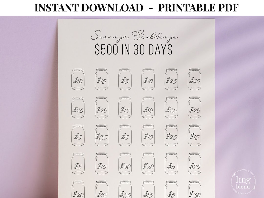 Savings Challenge Printable PDF | Printable Savings Goal | Money ...