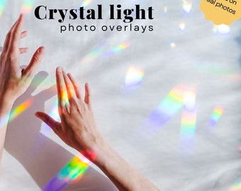 Set of 34 Crystal light photo overlays, Rainbow effect, Prism light, overlay for Photoshop collection, prismatic effect, colorful rays