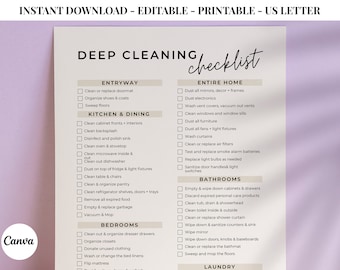 Lista de verificación para limpieza profunda / Plan de limpieza del hogar imprimible y editable (descarga digital)