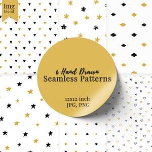 Hand Drawn Seamless Patterns, Doodle Pattern, Hand Drawn Textures, Seamless Digital Paper,  Cute Doodles, Commercial Use