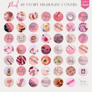 48 Editable Instagram Highlights| Pink Color Story covers| Pink Highlight | IG Story Templates| IG Templates for Canva | Story Highlights