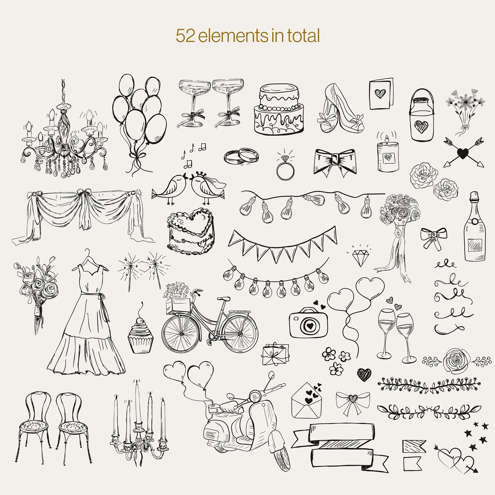 Whimsical Wedding Clipart Bundle, Hand Drawn Bridal Shower PNG ...