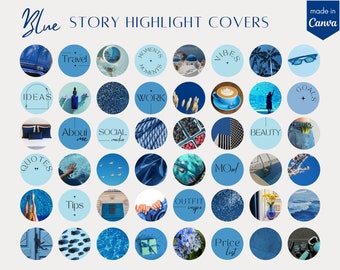 48 Editable Instagram Highlights | Blue Aesthetic Story covers | Blue Highlights | IG Story Templates | Story Highlights