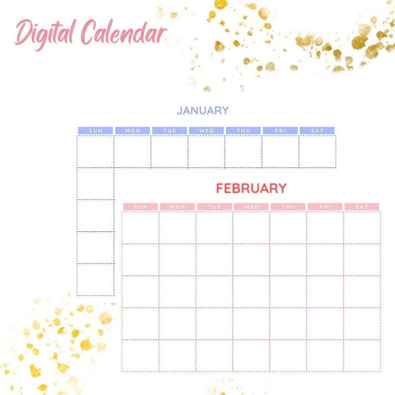 Printable Monthly Calendar Blank multi-colored | Etsy