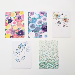 Flat notecards, 5 original designs, includes envelopes, botanical postcards